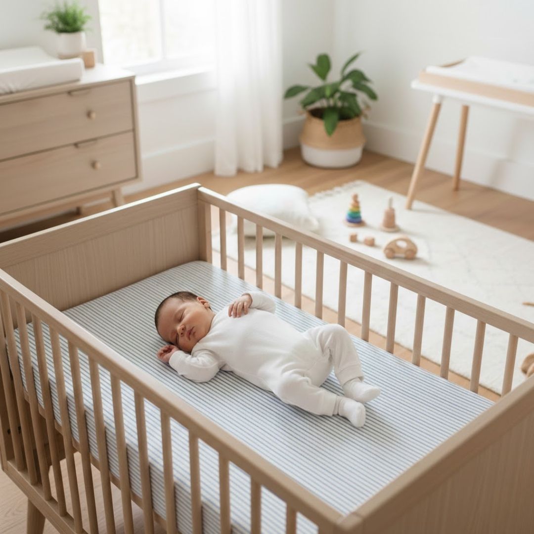 Floating Lines Muslin Fitted Cot Sheet